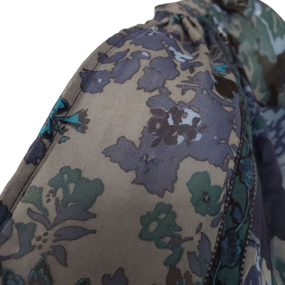 Joie Anthropologie Silk Top Womens M Floral Georgette Sheer V-Neck 3/4 Sleeve - Picture 9 of 10
